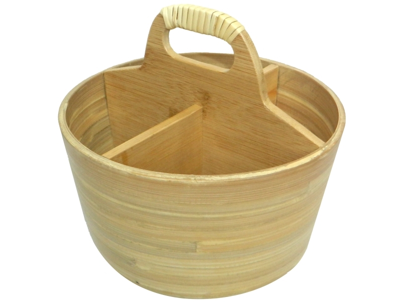 Exquisite Bamboo Flatware Caddy with Rattan Wrapped Handle - Divided Utensil Holder
